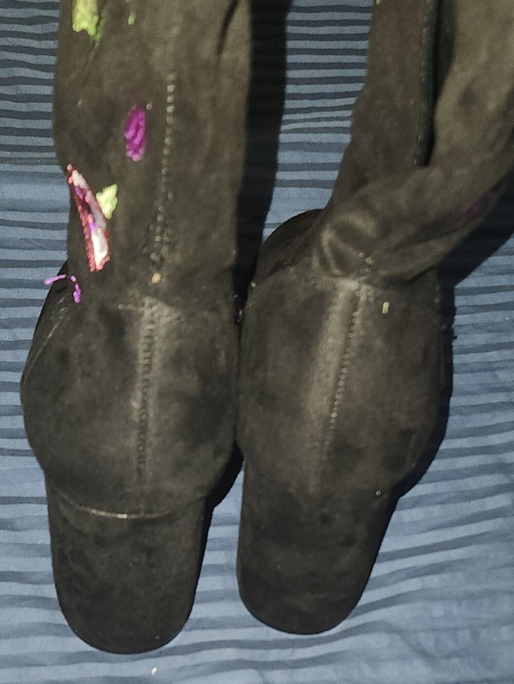 Carlos Santana Quality Black Floral Embroidered Over The Knee Boots, Size 7.5 - Picture 4 of 5